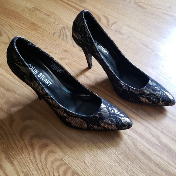COLIN STUART Black and Silver Lace Heels 8.5M - Picture 2 of 8